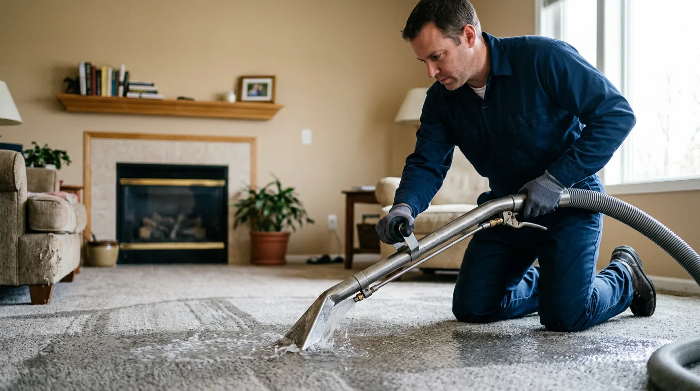 Water damage restoration technician working near East Falmouth, MA